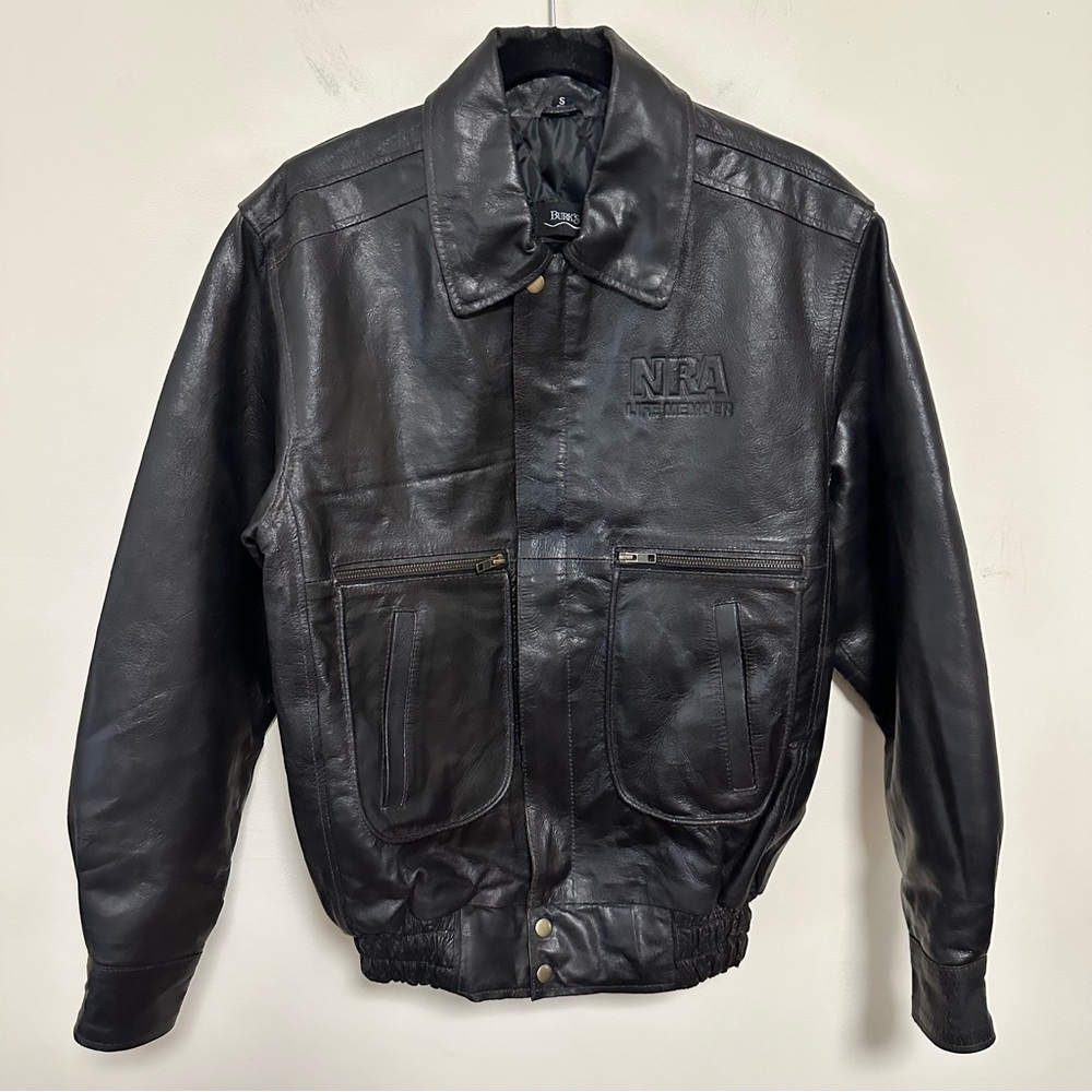 Burk’s Bay Black NRA Leather Jacket Sz S